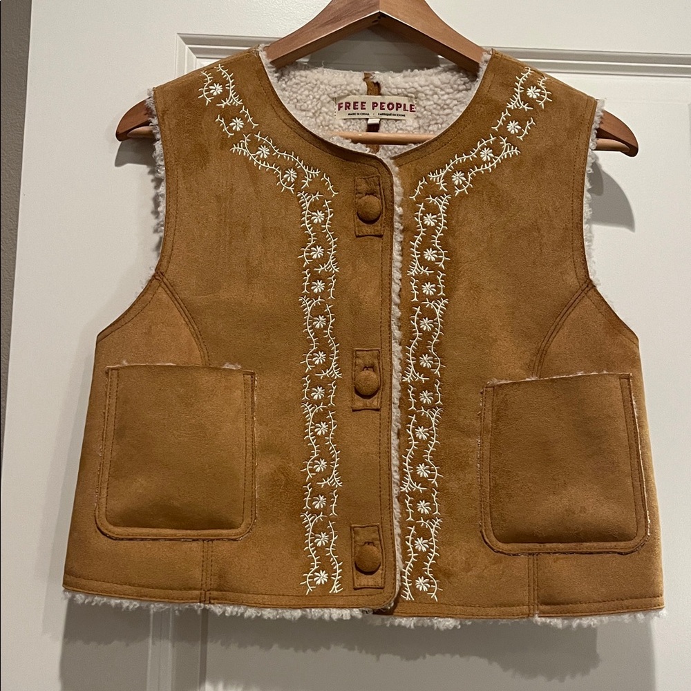 Free People Tan Embroidered Vest